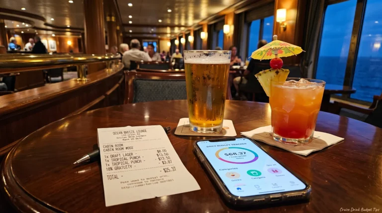 cocktail and beer on a cruise ship bar, cruise drink budget tips